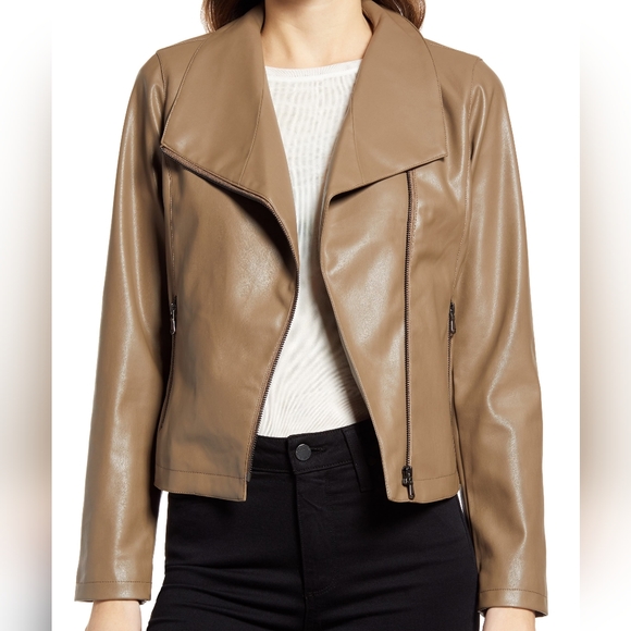 HalogenDrape Collar Faux Leather Jacket (Large) - Picture 1 of 6